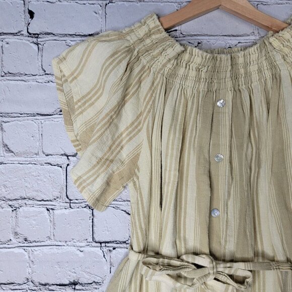 Faithfull The Brand 100% Cotton Sunshine Yellow White Stripe Off Shoulder Size 2 - Picture 4 of 11